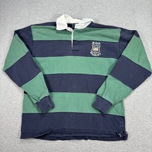 Vintage Oxford University Rugby Polo Shirt Men's Large Green Blue Stripe Varsity